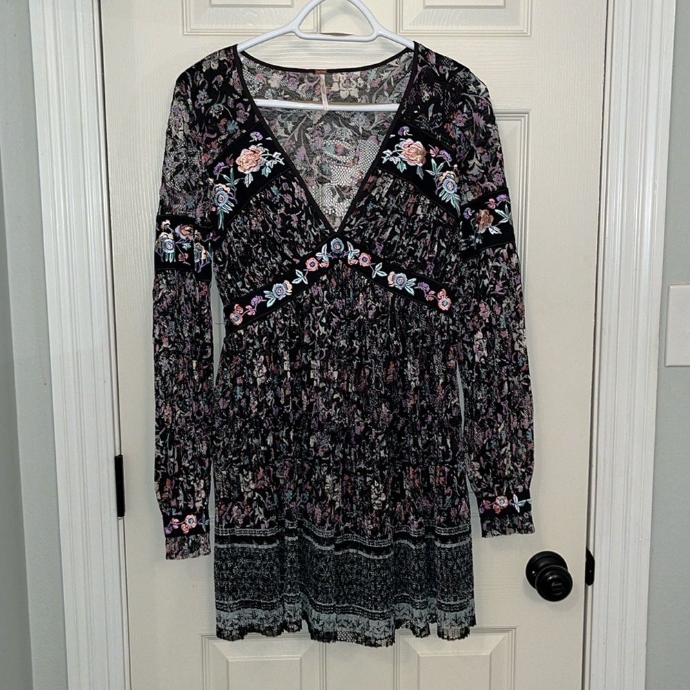 Free People Cherry Blossom Lace Lined Mini Dress Size 2‎ Festival Party Bohemian